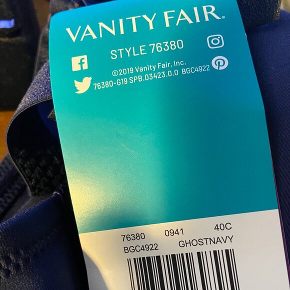 🩷🩷Vanity Fair Beauty Back Full Figure Underwire Navy Bra 76380 40C NWT - Picture 5 of 5